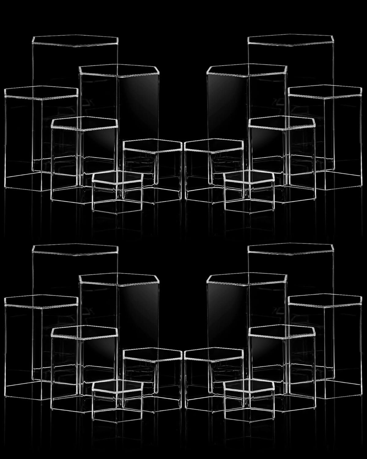 Clear 24pc Jetec Hexagonal Jewelry Display Risers Hexagonal Market Display Risers Stands Acrylic Showcase Acrylic Stand for Jewelry Model Figures Decoration, 6 Sizes(Clear,24 Pieces)